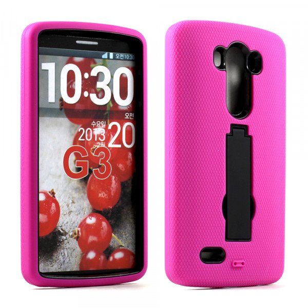 Wholesale LG G3 Armor Hybrid Stand Case (Hot Pink Black)